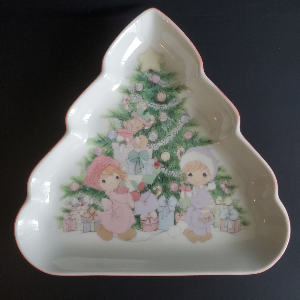 Enesco Precious Moments Christmas Tree Shaped Candy Dish Vtg Holiday Collectible